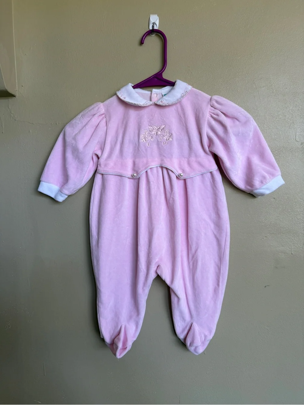 Vintage Little Me Pink Velour Baby Romper | size 6 months